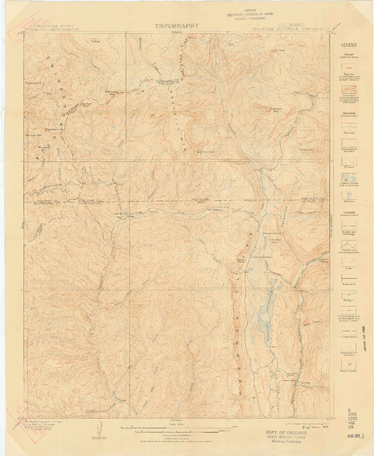 USGS 1:62500-SCALE QUADRANGLE FOR ENGINEER MOUNTAIN, CO 1908
