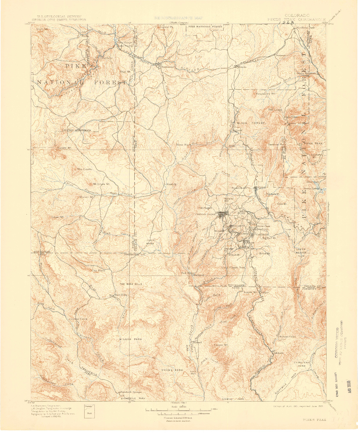 USGS 1:62500-SCALE QUADRANGLE FOR PIKES PEAK, CO 1901