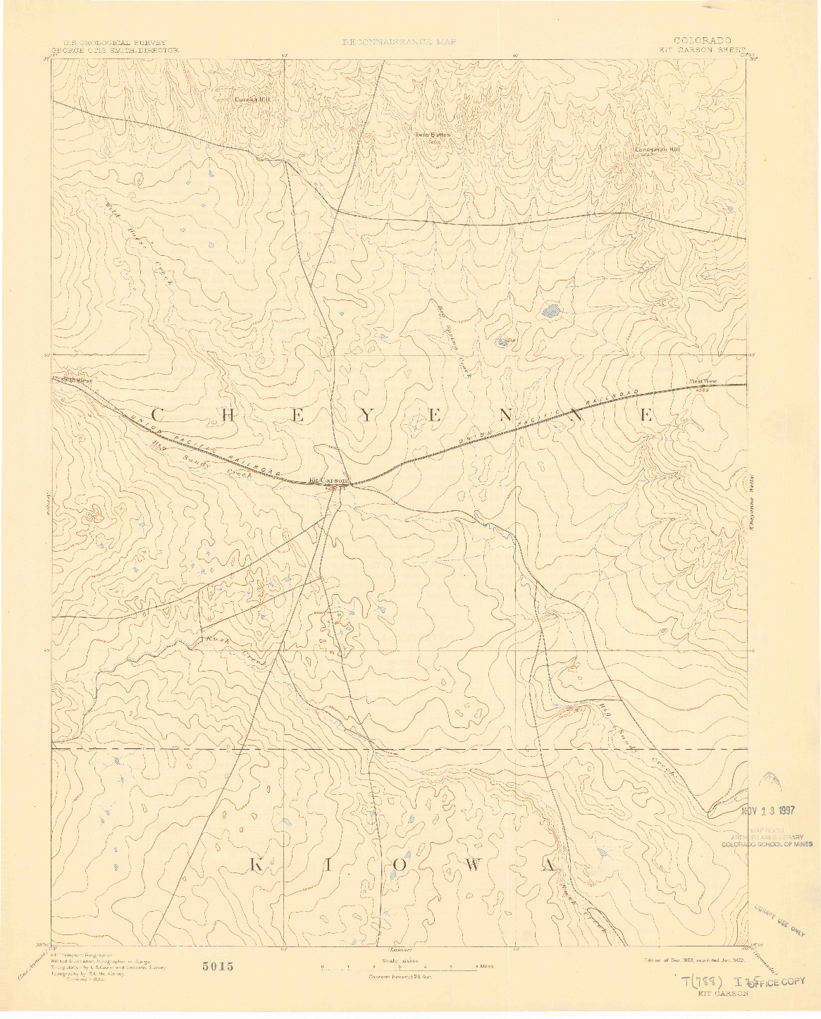 USGS 1:125000-SCALE QUADRANGLE FOR KIT CARSON, CO 1893