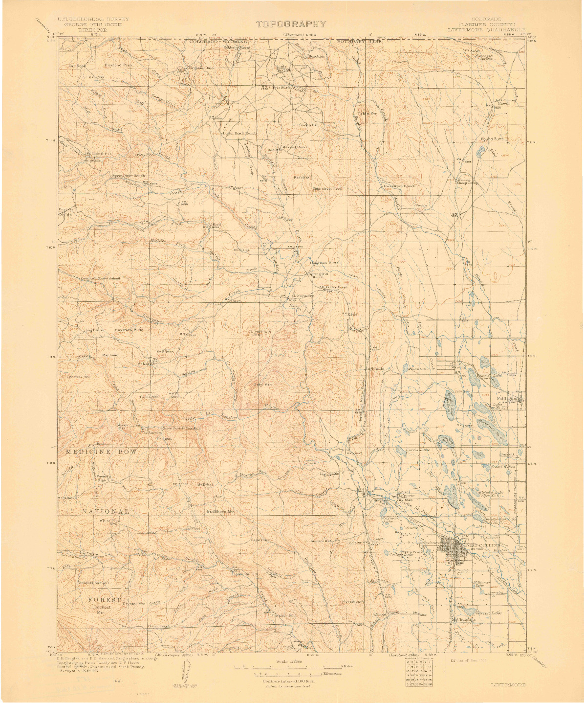 USGS 1:125000-SCALE QUADRANGLE FOR LIVERMORE, CO 1909