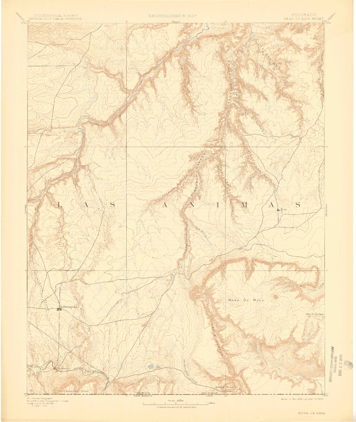 USGS 1:125000-SCALE QUADRANGLE FOR MESA DE MAYA, CO 1893