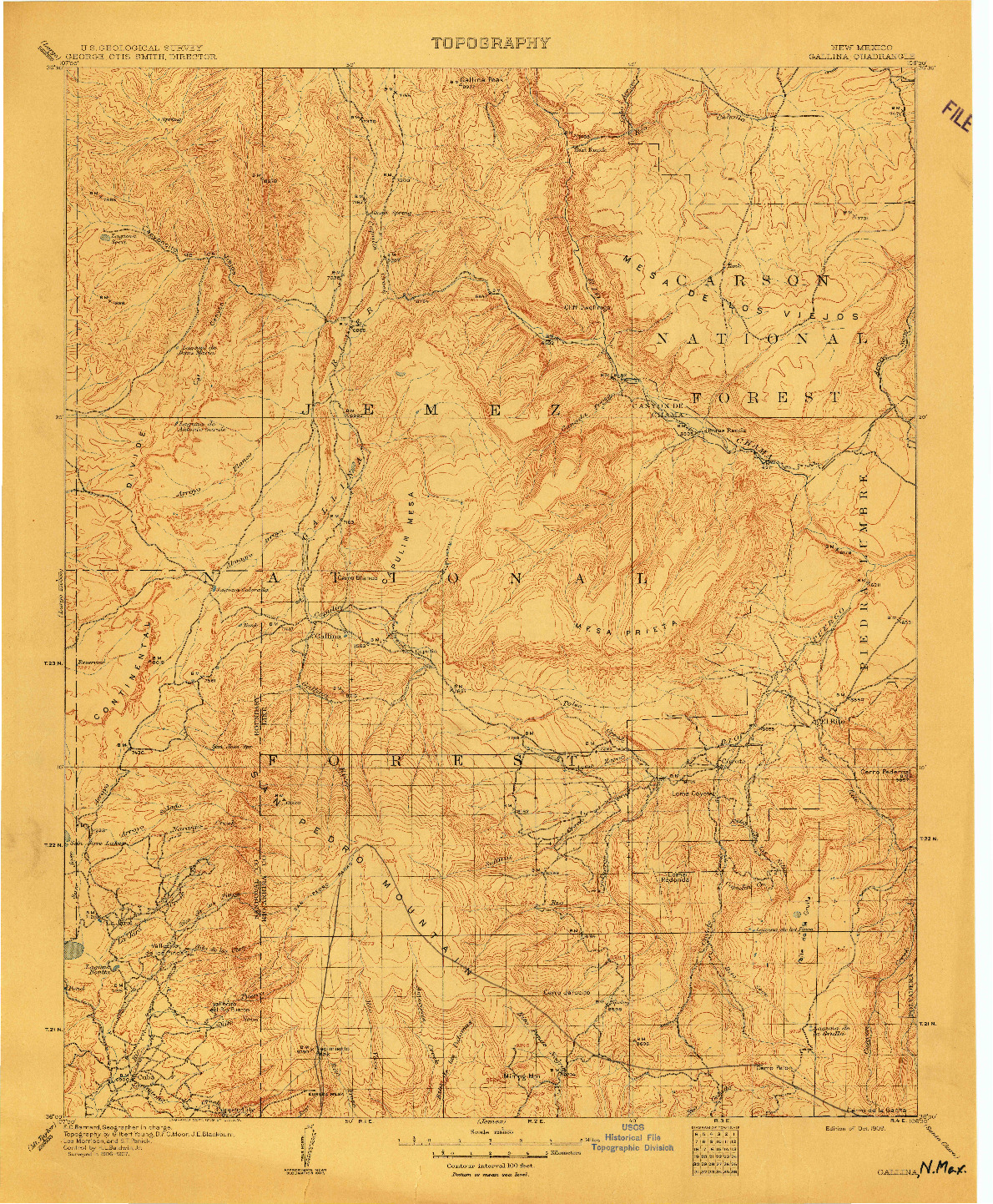 USGS 1:125000-SCALE QUADRANGLE FOR GALLINA, NM 1909