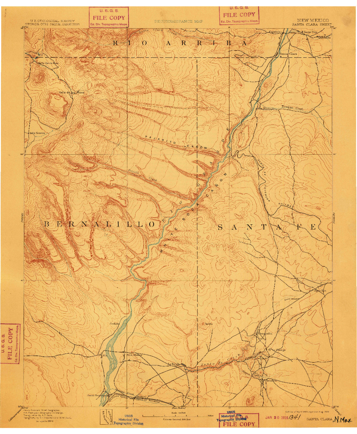 USGS 1:125000-SCALE QUADRANGLE FOR SANTA CLARA, NM 1892