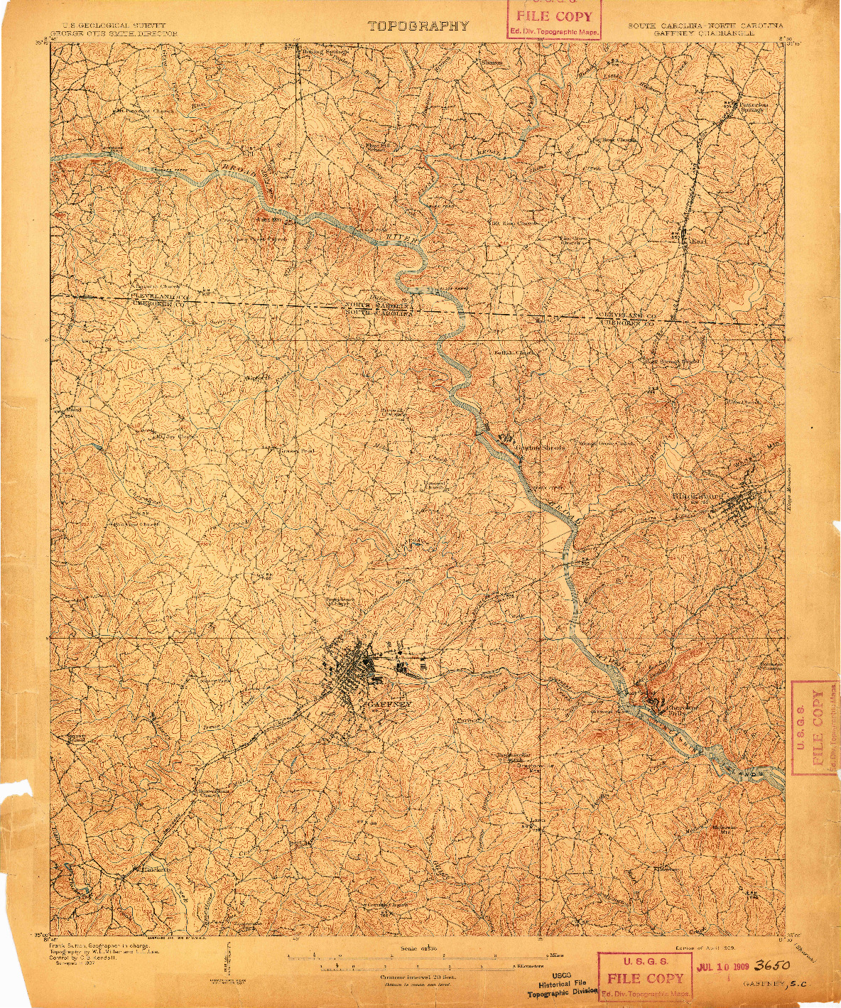 USGS 1:62500-SCALE QUADRANGLE FOR GAFFNEY, SC 1909