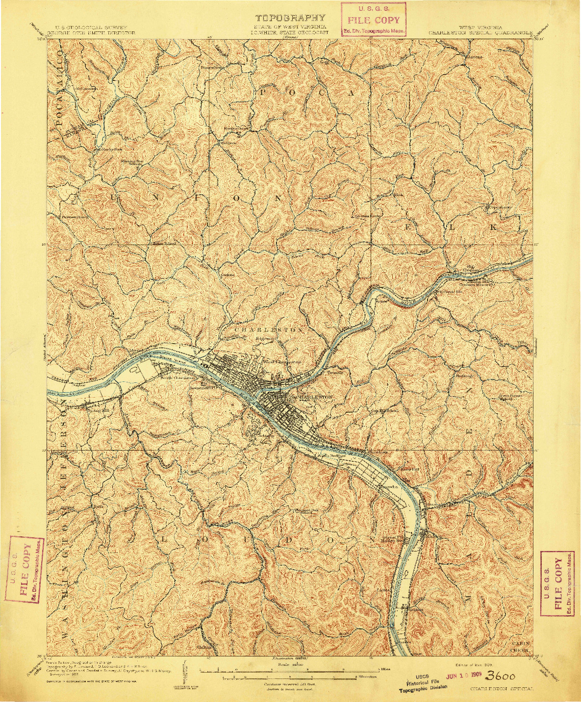 USGS 1:62500-SCALE QUADRANGLE FOR CHARLESTON SPECIAL, WV 1909