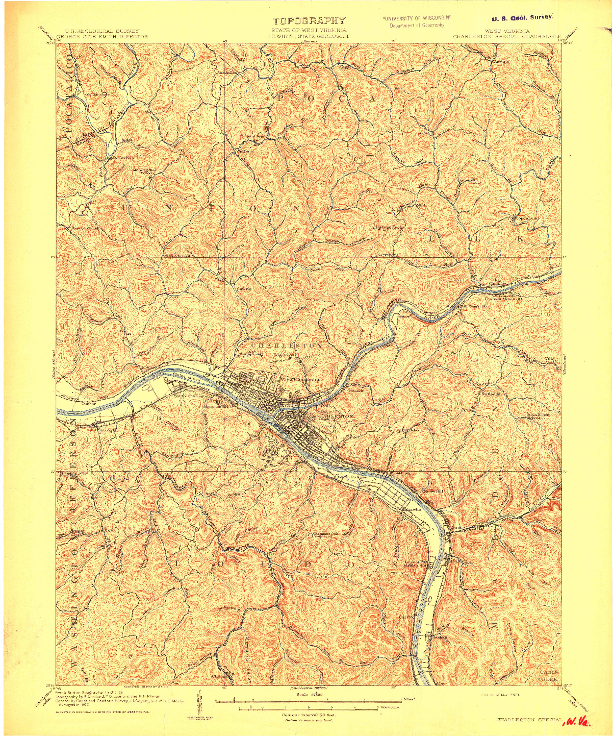 USGS 1:62500-SCALE QUADRANGLE FOR CHARLESTON, WV 1909