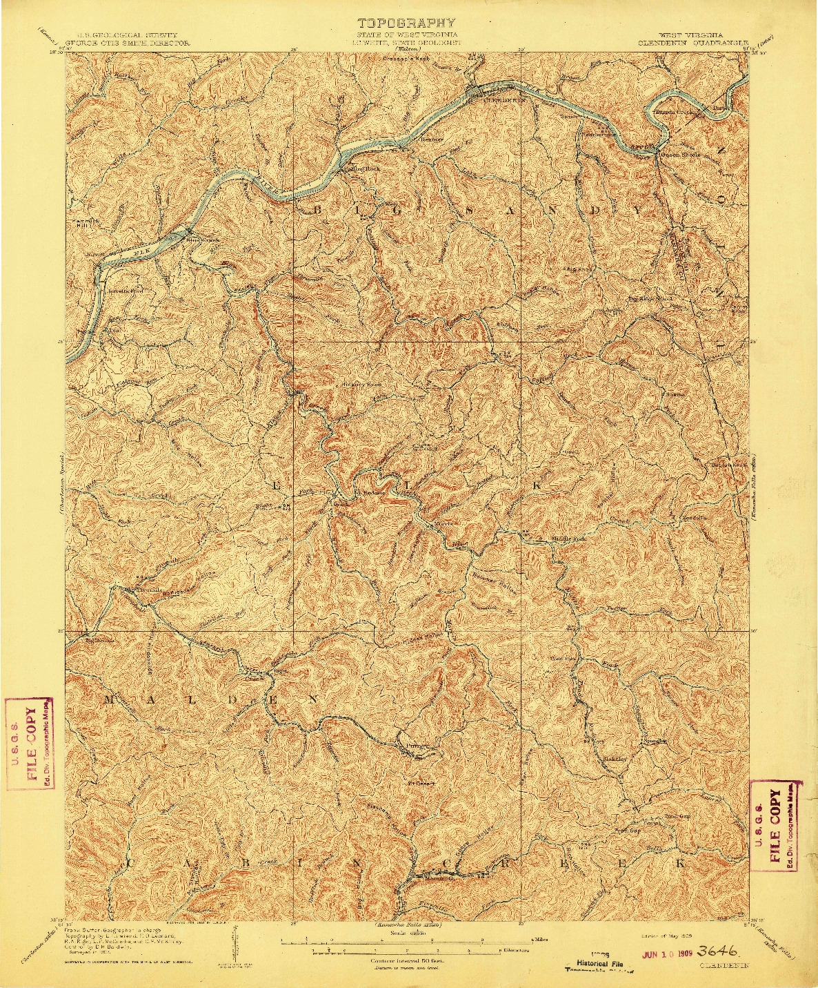 USGS 1:62500-SCALE QUADRANGLE FOR CLENDENIN, WV 1909
