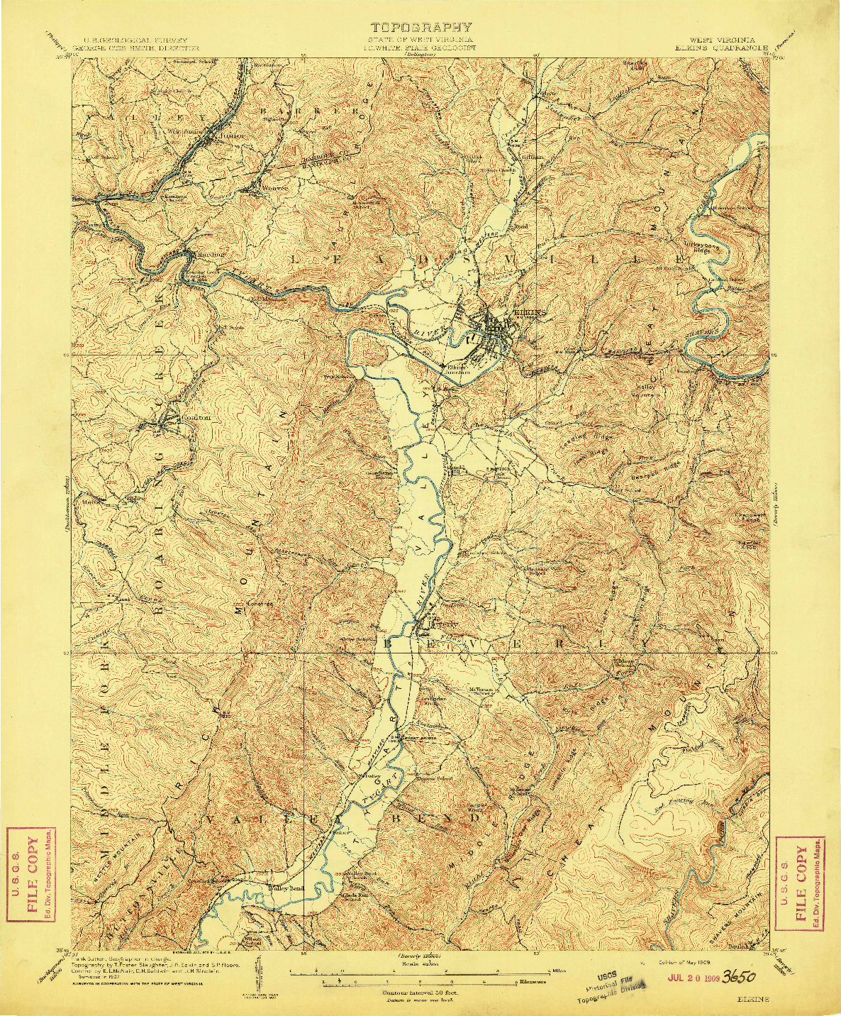 USGS 1:62500-SCALE QUADRANGLE FOR ELKINS, WV 1909