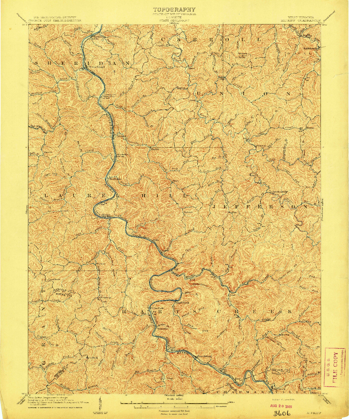 USGS 1:62500-SCALE QUADRANGLE FOR MIDKIFF, WV 1909