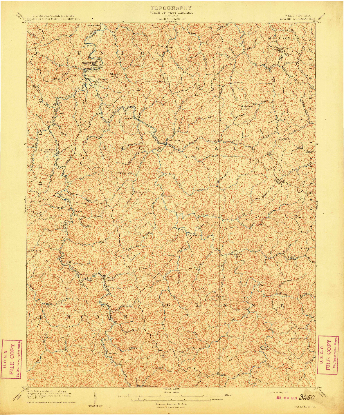 USGS 1:62500-SCALE QUADRANGLE FOR WAYNE, WV 1909