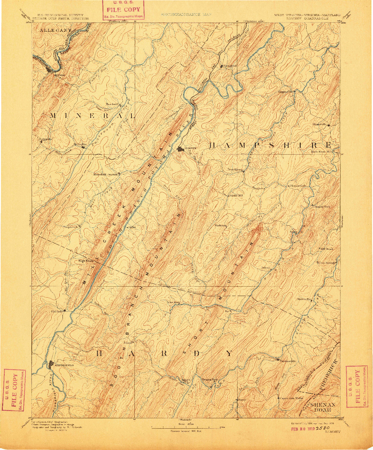 USGS 1:125000-SCALE QUADRANGLE FOR ROMNEY, WV 1891