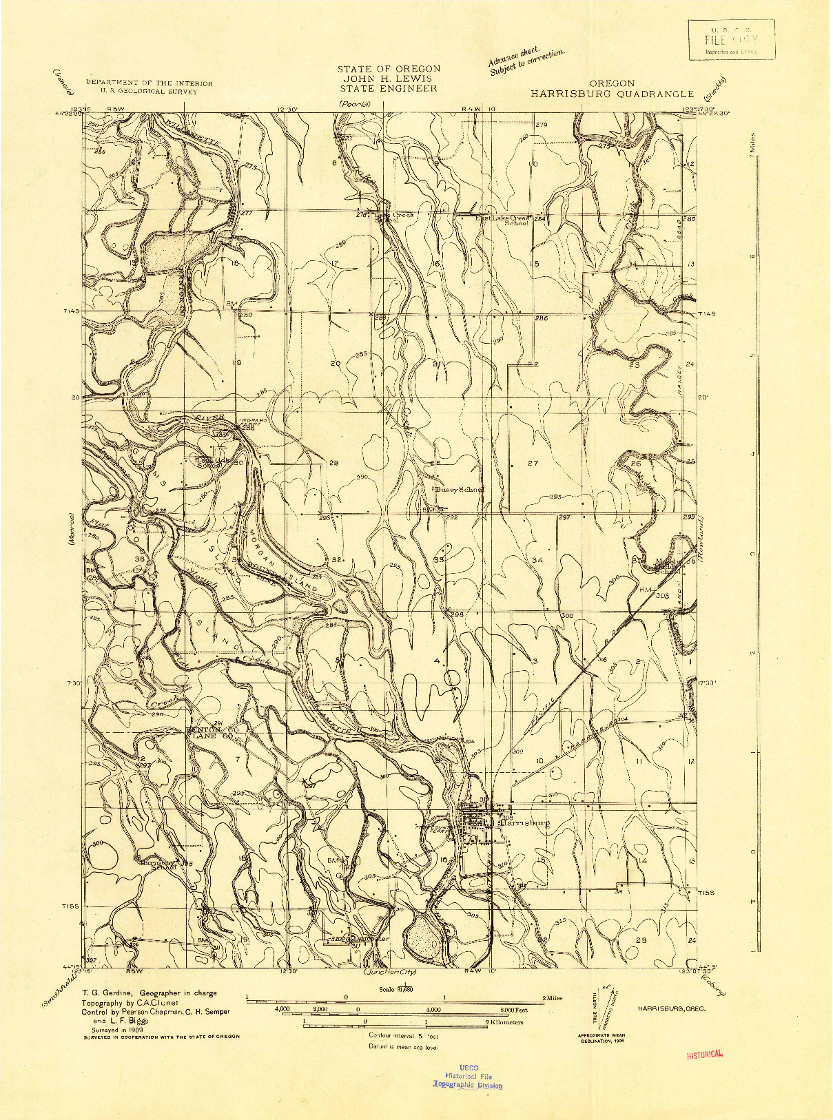 USGS 1:31680-SCALE QUADRANGLE FOR HARRISBURG, OR 1909