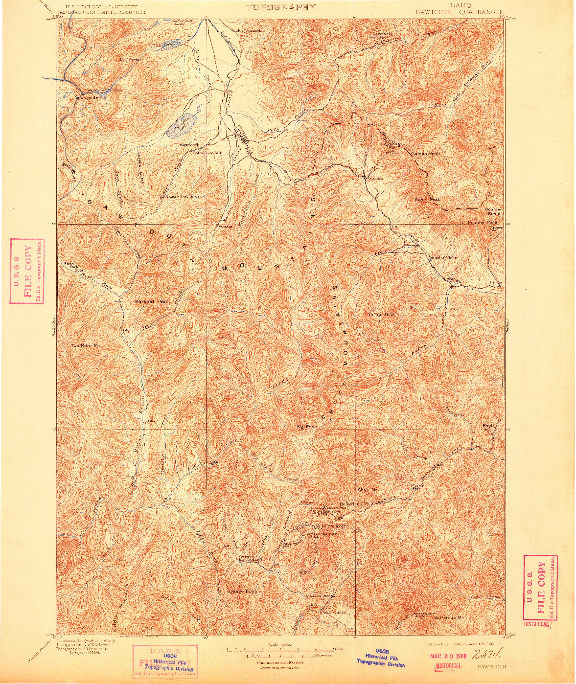 USGS 1:125000-SCALE QUADRANGLE FOR SAWTOOTH, ID 1900