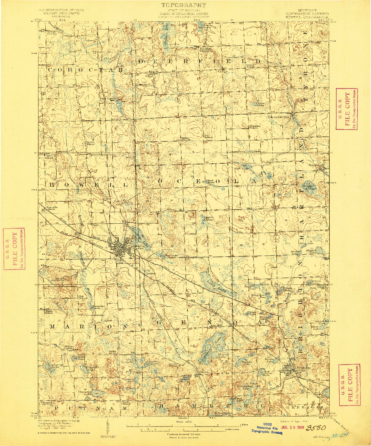 USGS 1:62500-SCALE QUADRANGLE FOR HOWELL, MI 1909