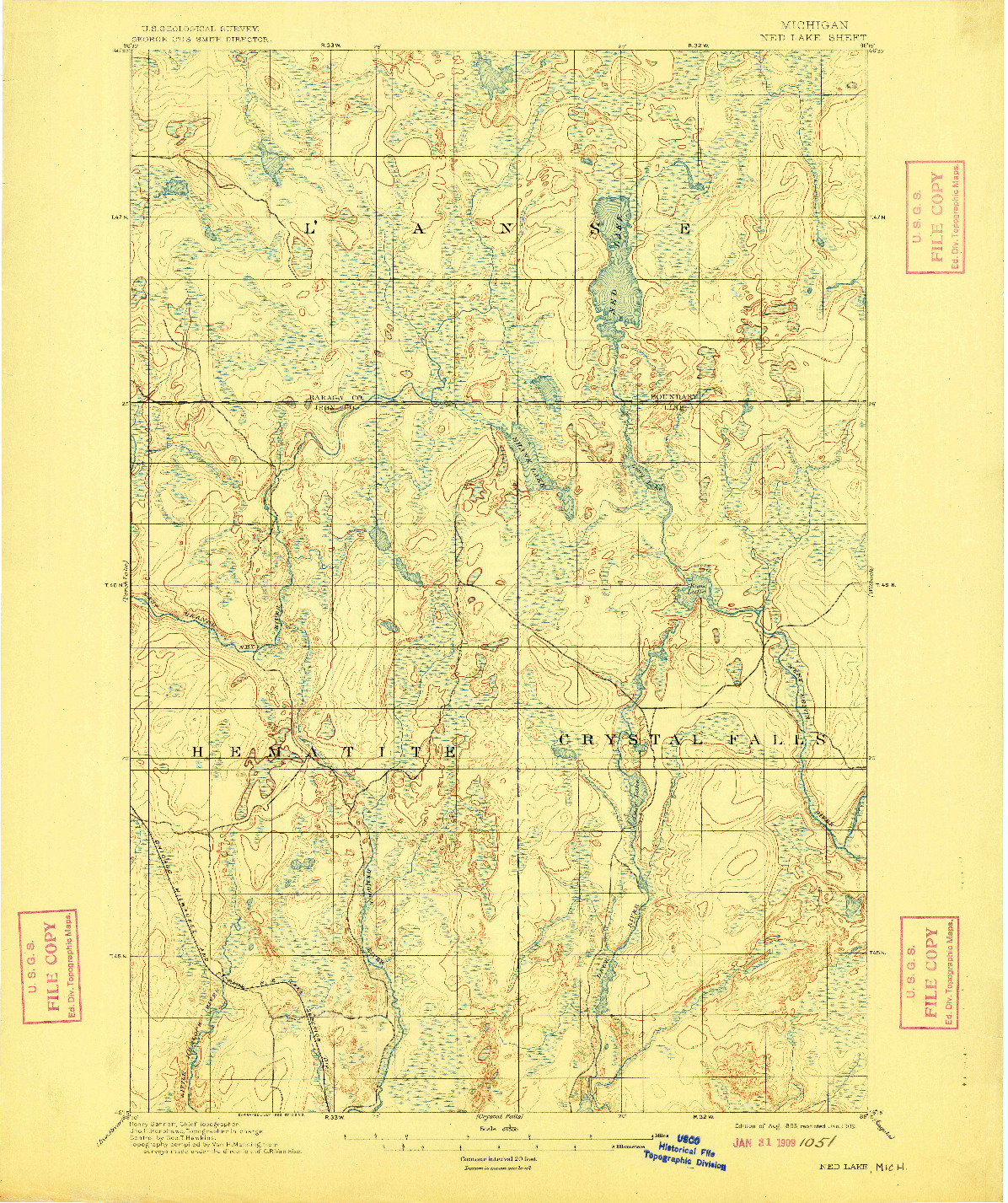 USGS 1:62500-SCALE QUADRANGLE FOR NED LAKE, MI 1895