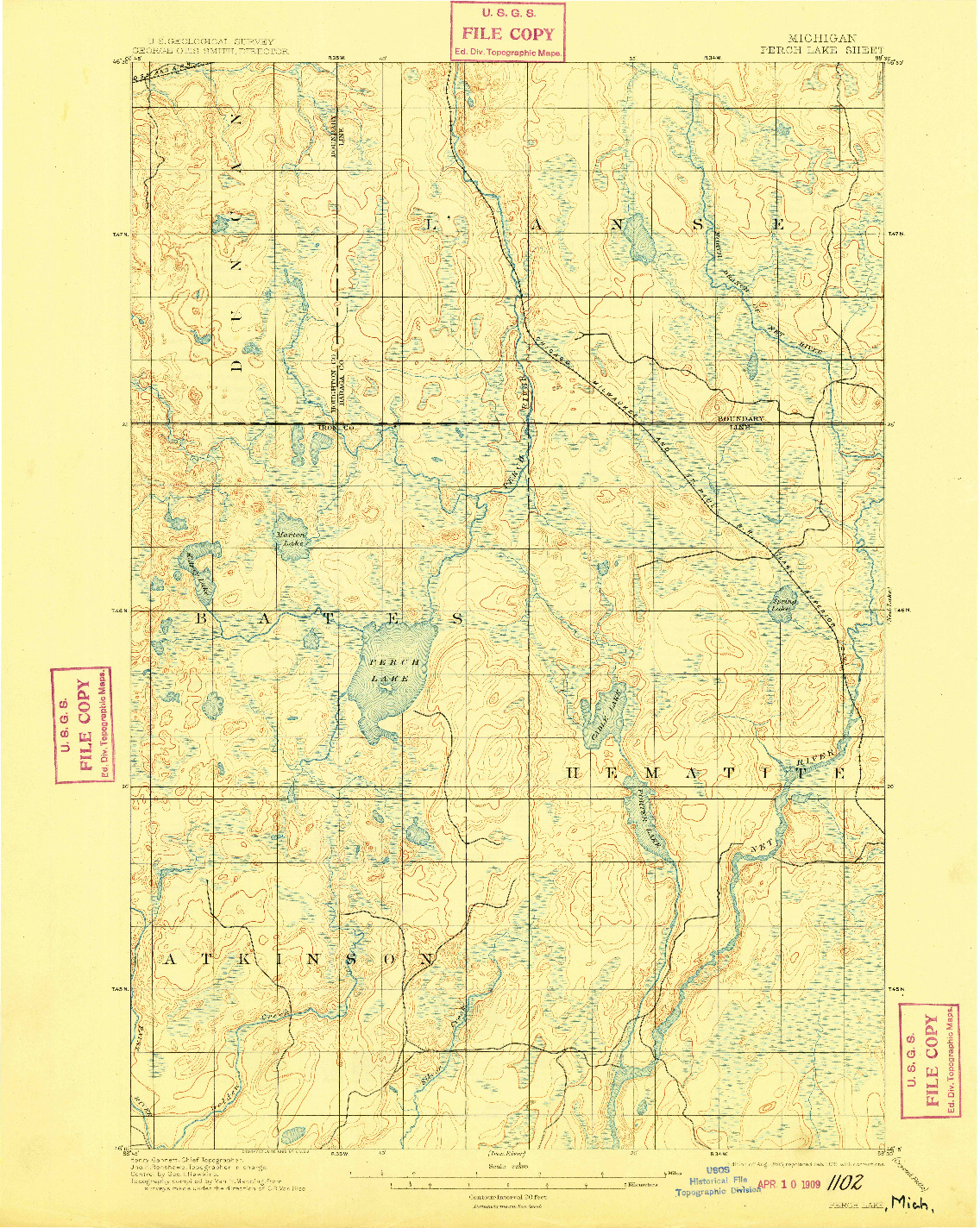 USGS 1:62500-SCALE QUADRANGLE FOR PERCH LAKE, MI 1895