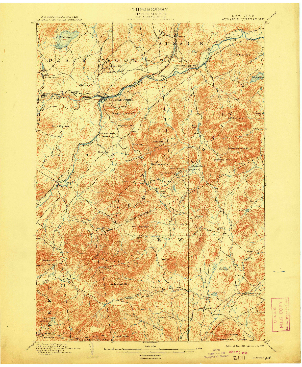 USGS 1:62500-SCALE QUADRANGLE FOR AUSABLE, NY 1903