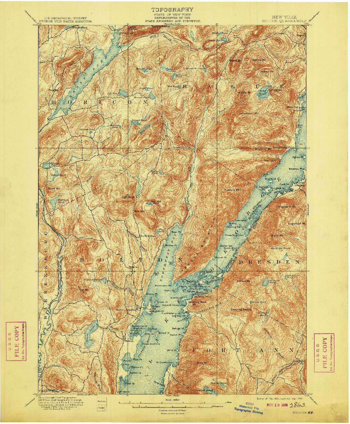 USGS 1:62500-SCALE QUADRANGLE FOR BOLTON, NY 1900