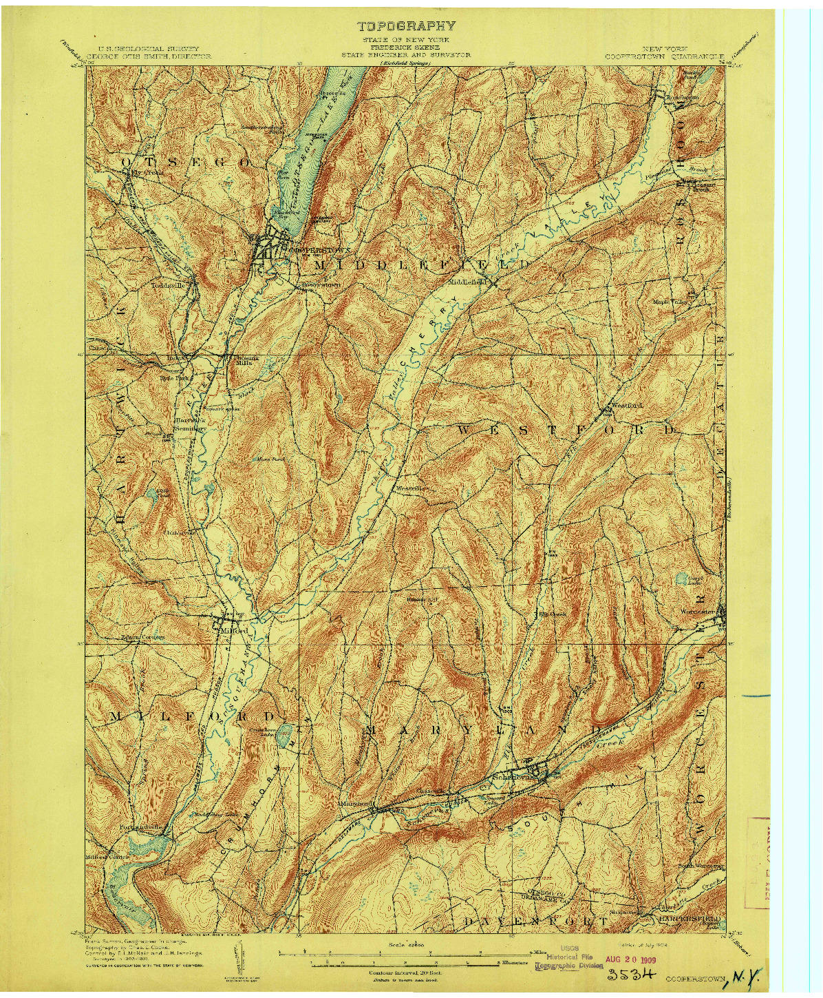 USGS 1:62500-SCALE QUADRANGLE FOR COOPERSTOWN, NY 1909
