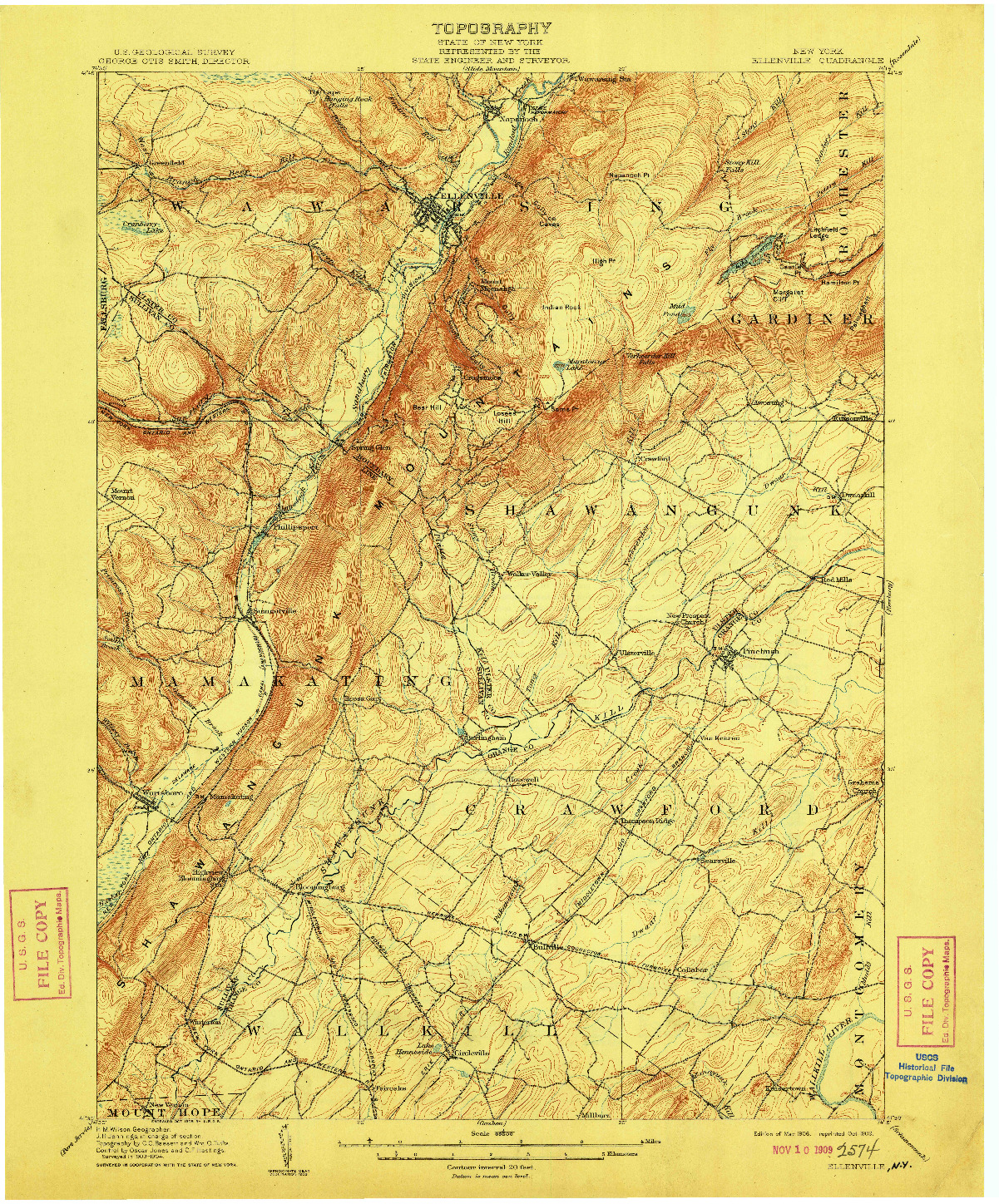 USGS 1:62500-SCALE QUADRANGLE FOR ELLENVILLE, NY 1906