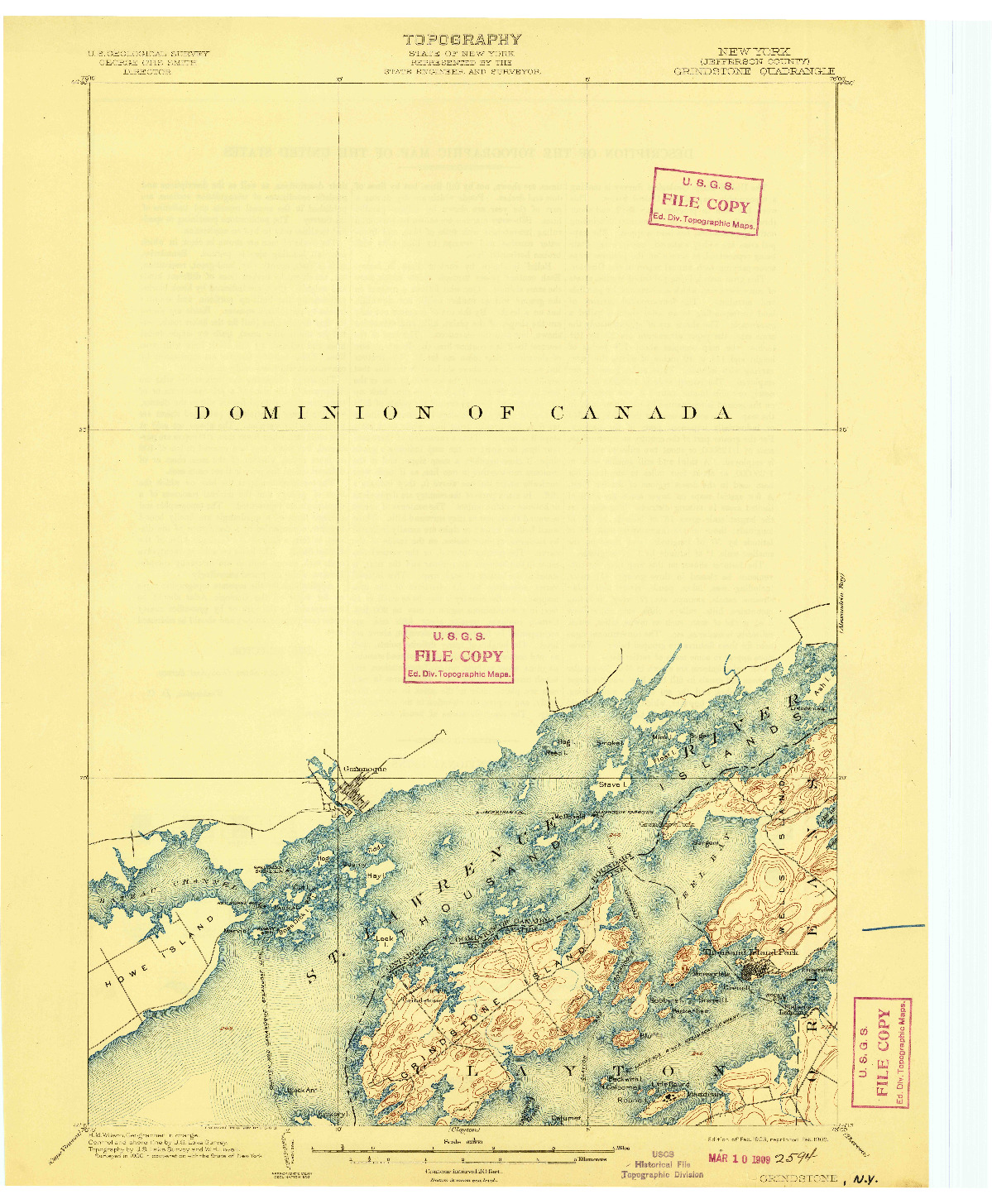 USGS 1:62500-SCALE QUADRANGLE FOR GRINDSTONE, NY 1903