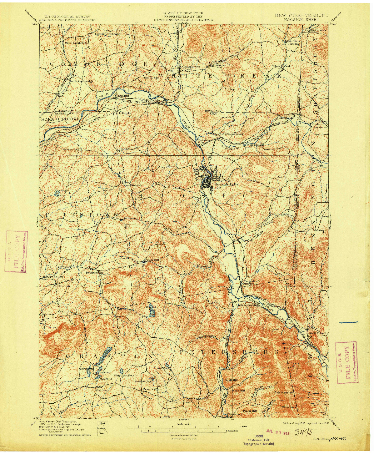 USGS 1:62500-SCALE QUADRANGLE FOR HOOSICK, NY 1897