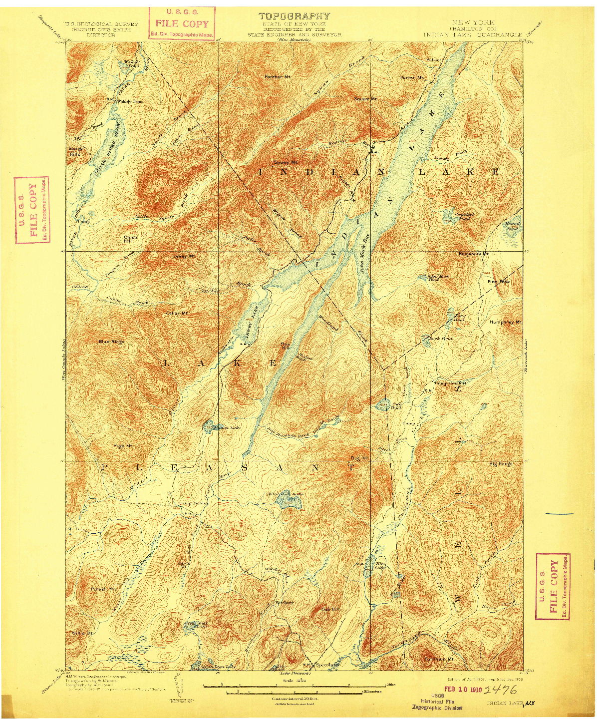 USGS 1:62500-SCALE QUADRANGLE FOR INDIAN LAKE, NY 1902