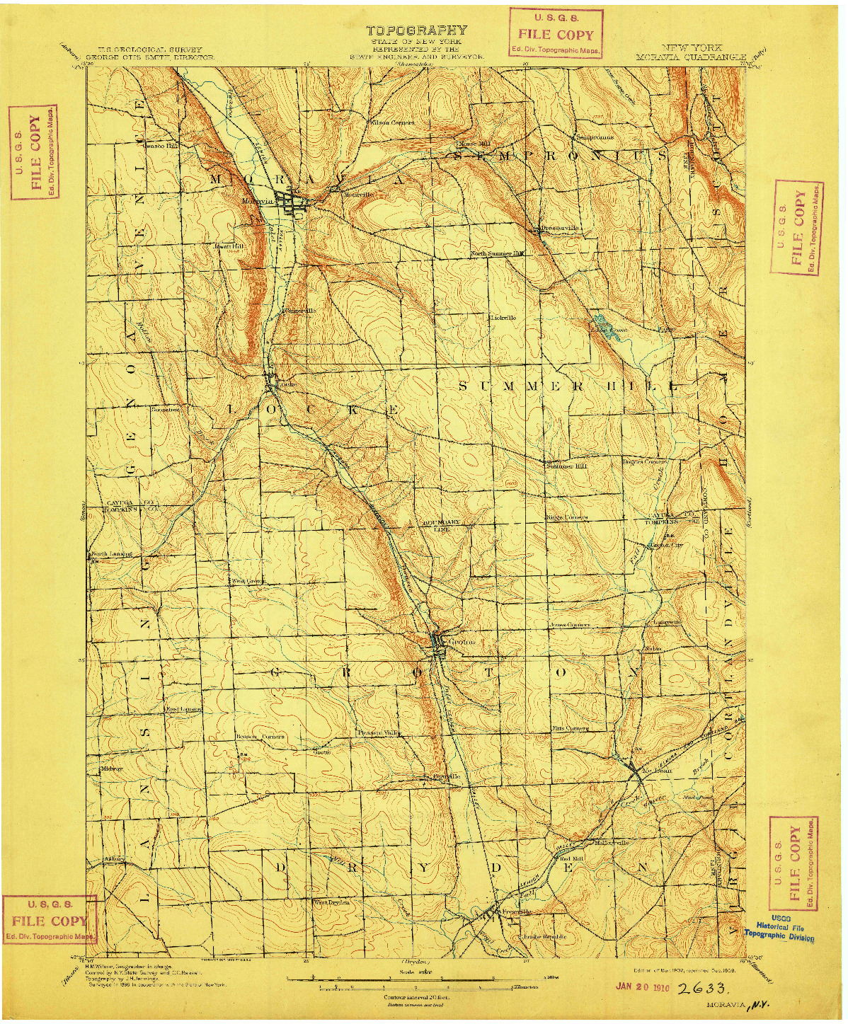 USGS 1:62500-SCALE QUADRANGLE FOR MORAVIA, NY 1902