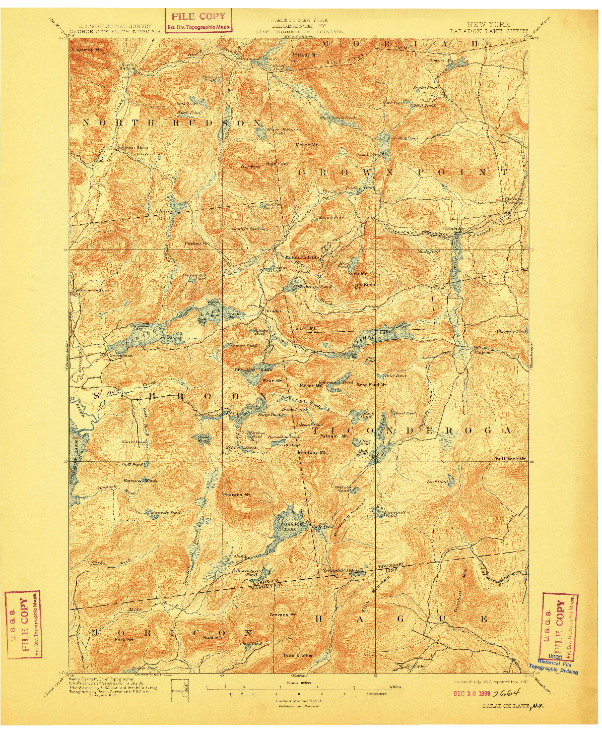 USGS 1:62500-SCALE QUADRANGLE FOR PARADOX LAKE, NY 1897