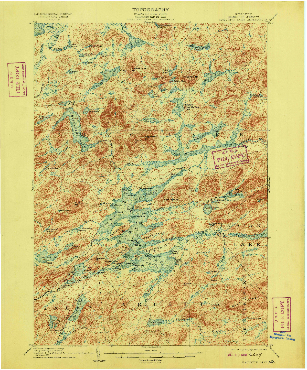 USGS 1:62500-SCALE QUADRANGLE FOR RAQUETTE LAKE, NY 1903