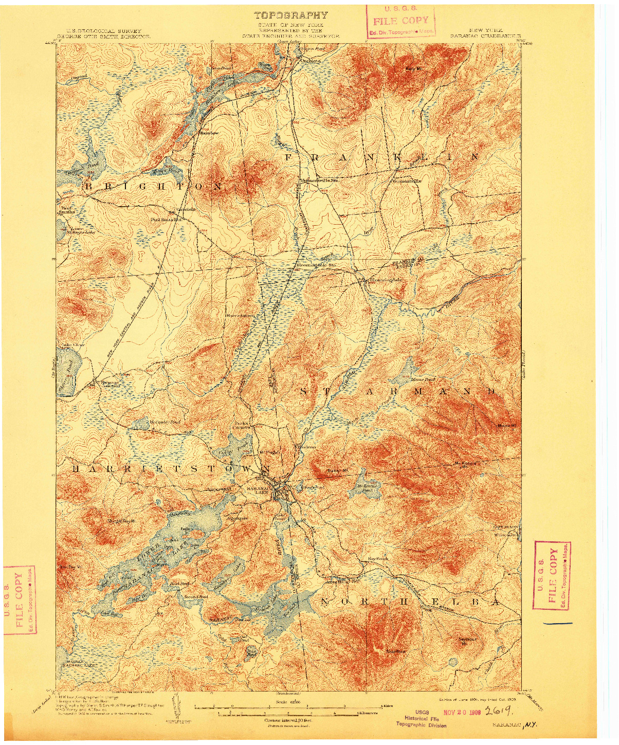 USGS 1:62500-SCALE QUADRANGLE FOR SARANAC, NY 1904