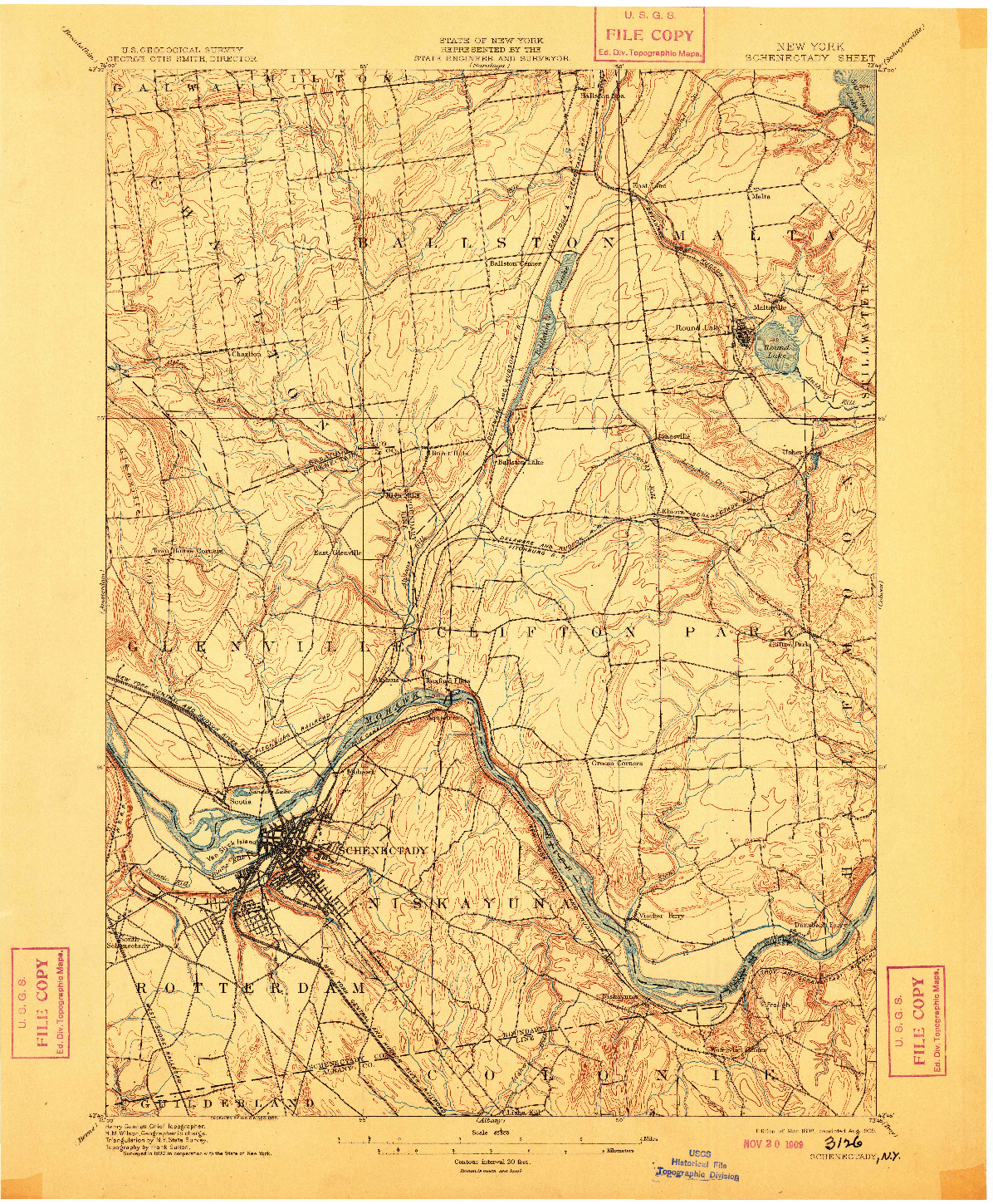 USGS 1:62500-SCALE QUADRANGLE FOR SCHENECTADY, NY 1898