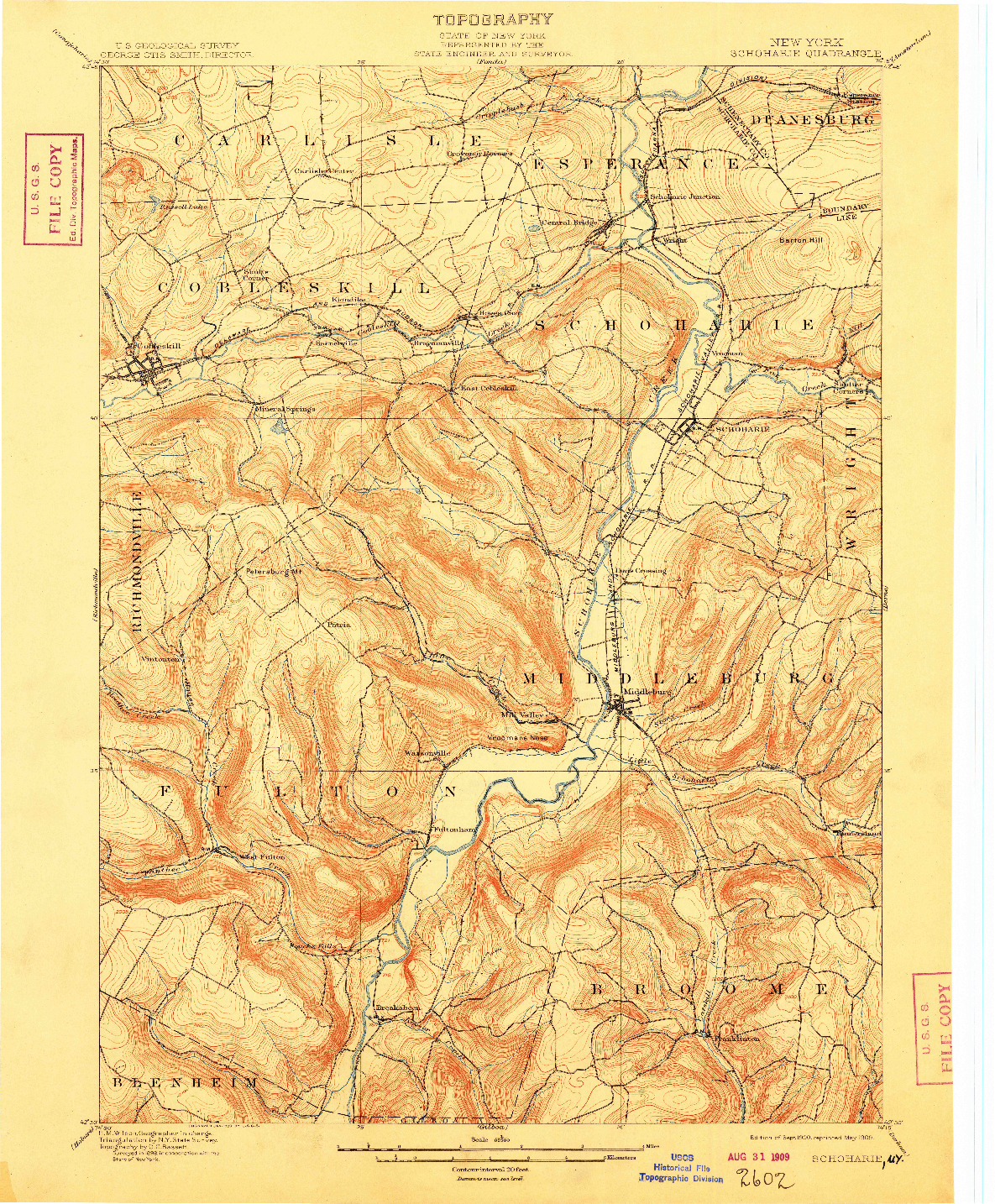 USGS 1:62500-SCALE QUADRANGLE FOR SCHOHARIE, NY 1900