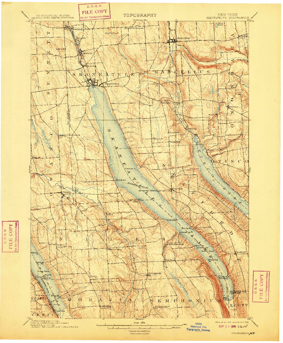 USGS 1:62500-SCALE QUADRANGLE FOR SKANEATELES, NY 1902