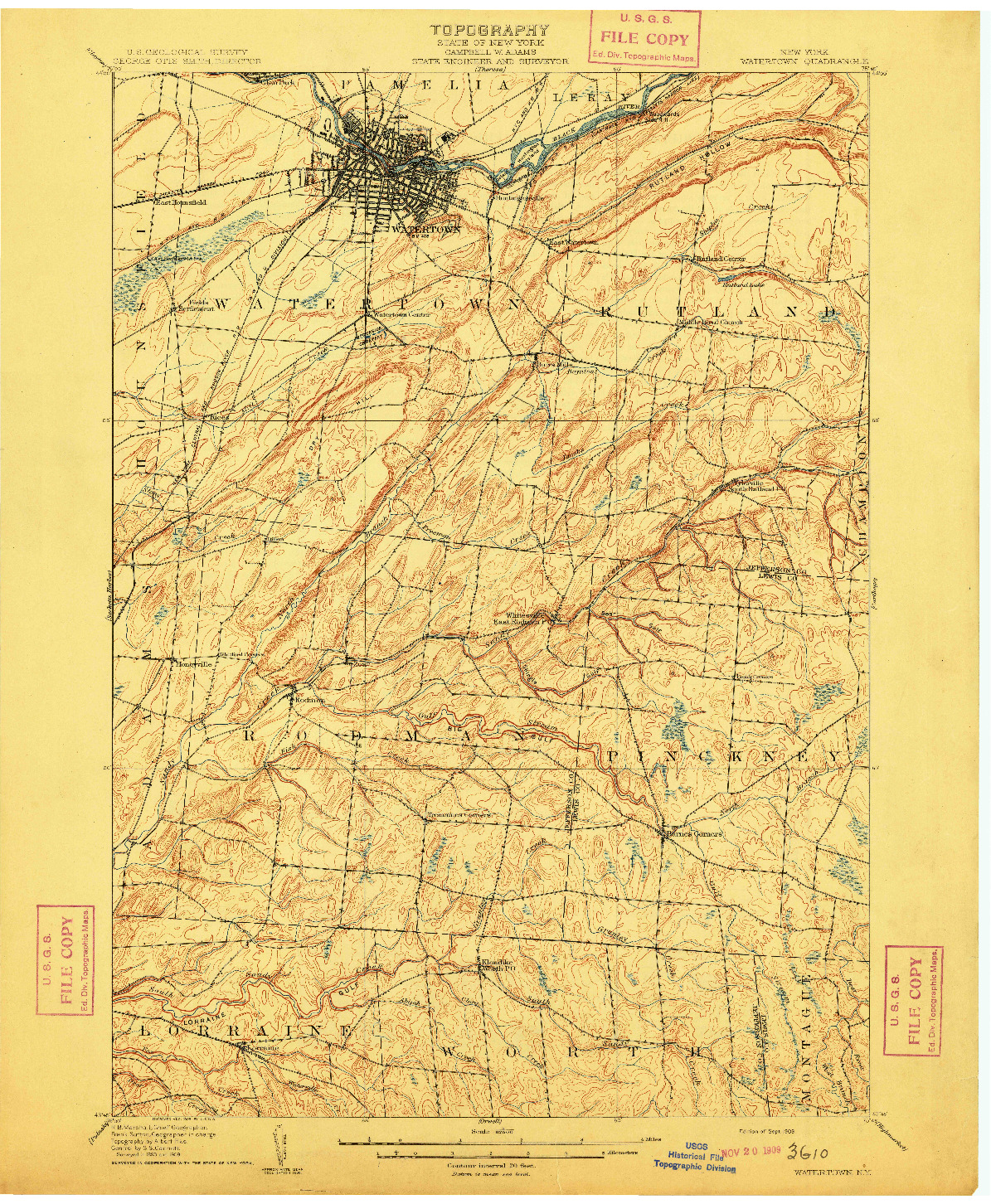 USGS 1:62500-SCALE QUADRANGLE FOR WATERTOWN, NY 1909