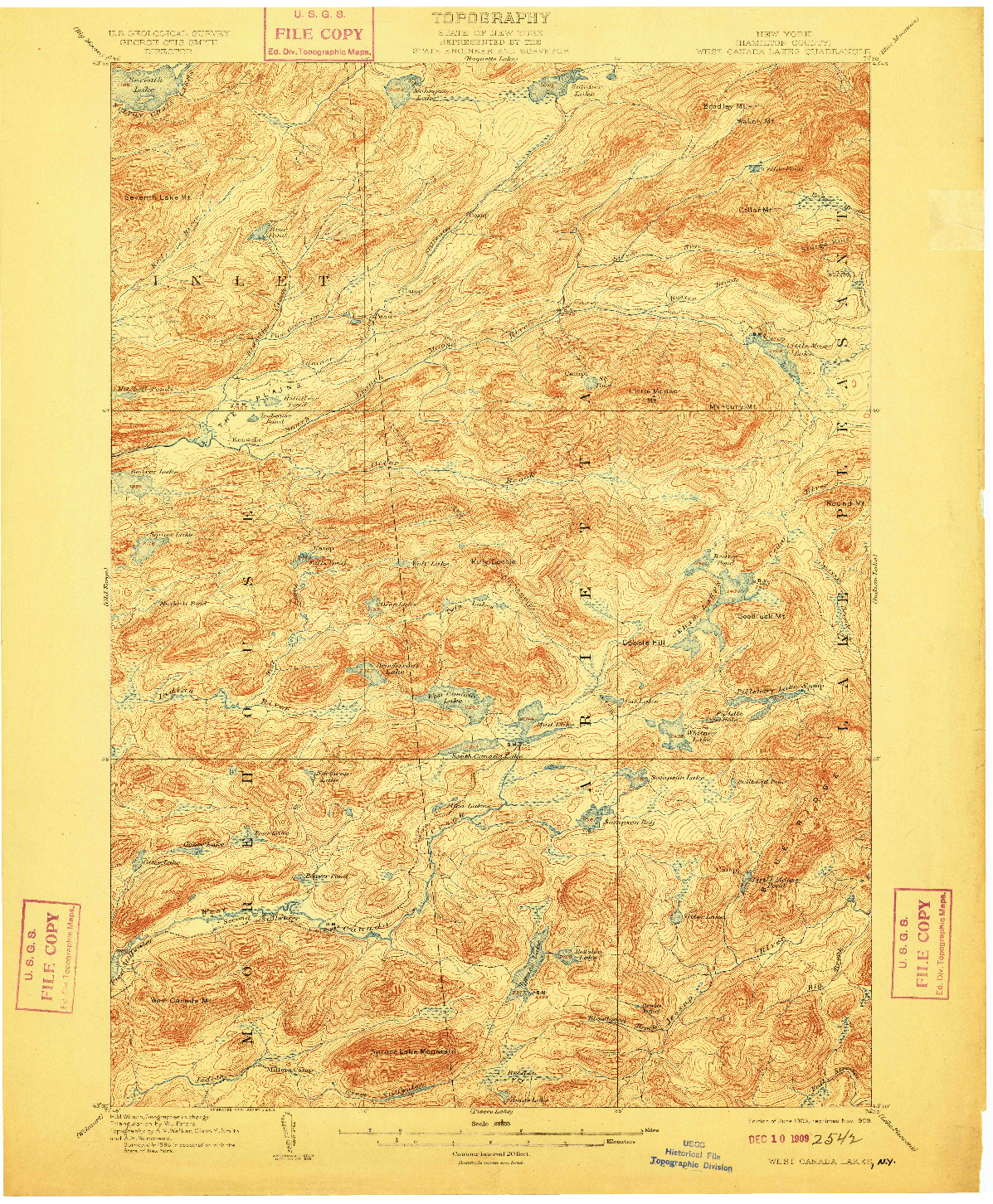 USGS 1:62500-SCALE QUADRANGLE FOR WEST CANADA LAKES, NY 1903