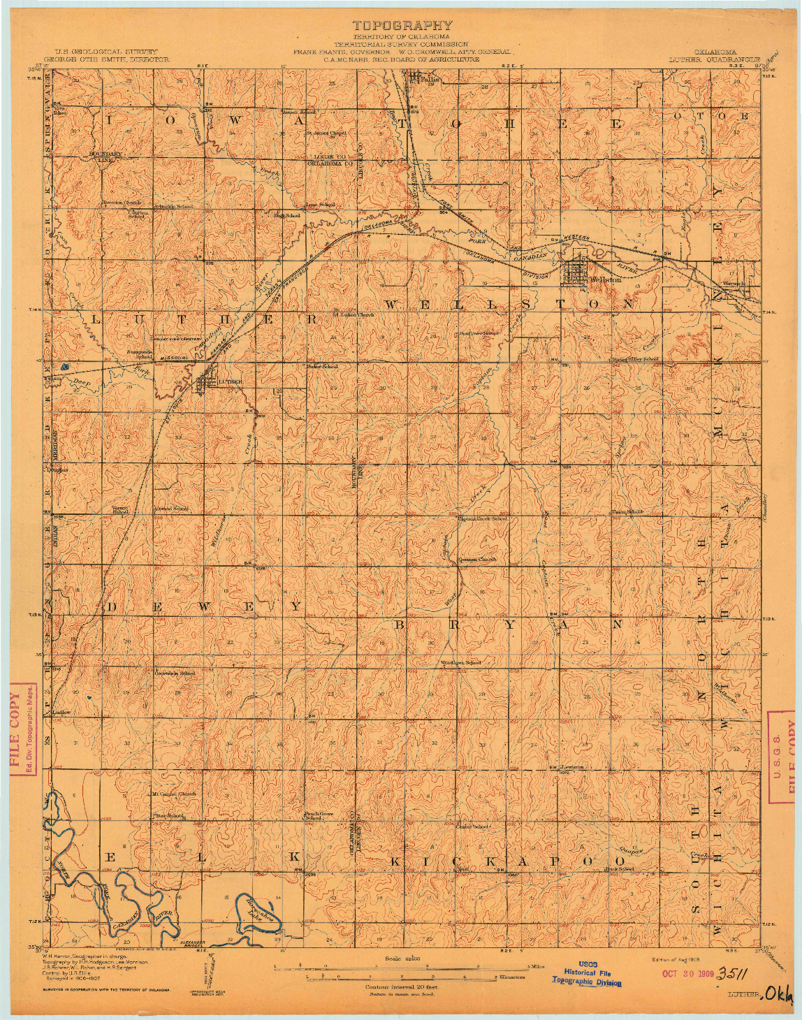 USGS 1:62500-SCALE QUADRANGLE FOR LUTHER, OK 1909