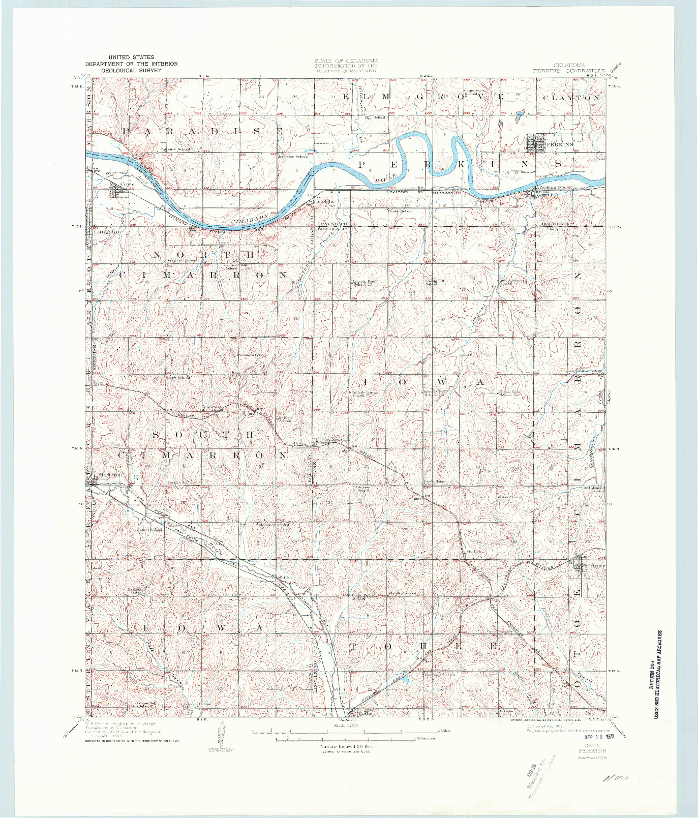 USGS 1:62500-SCALE QUADRANGLE FOR PERKINS, OK 1909