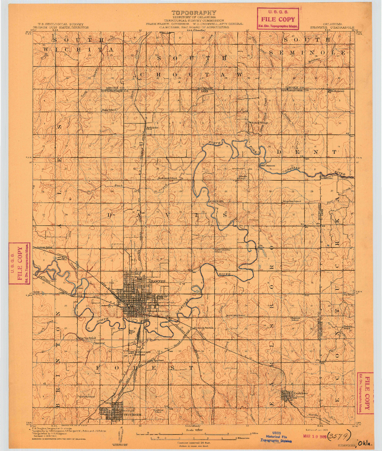 USGS 1:62500-SCALE QUADRANGLE FOR SHAWNEE, OK 1909