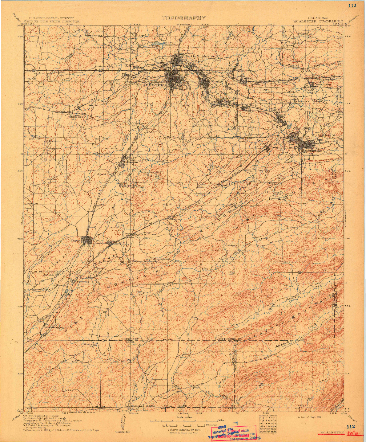 USGS 1:125000-SCALE QUADRANGLE FOR MC ALESTER, OK 1909