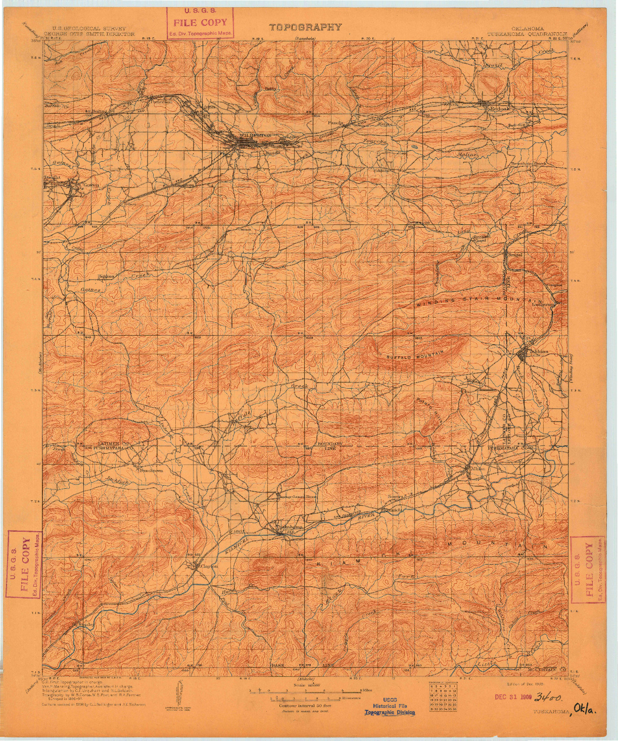 USGS 1:125000-SCALE QUADRANGLE FOR TUSKAHOMA, OK 1909