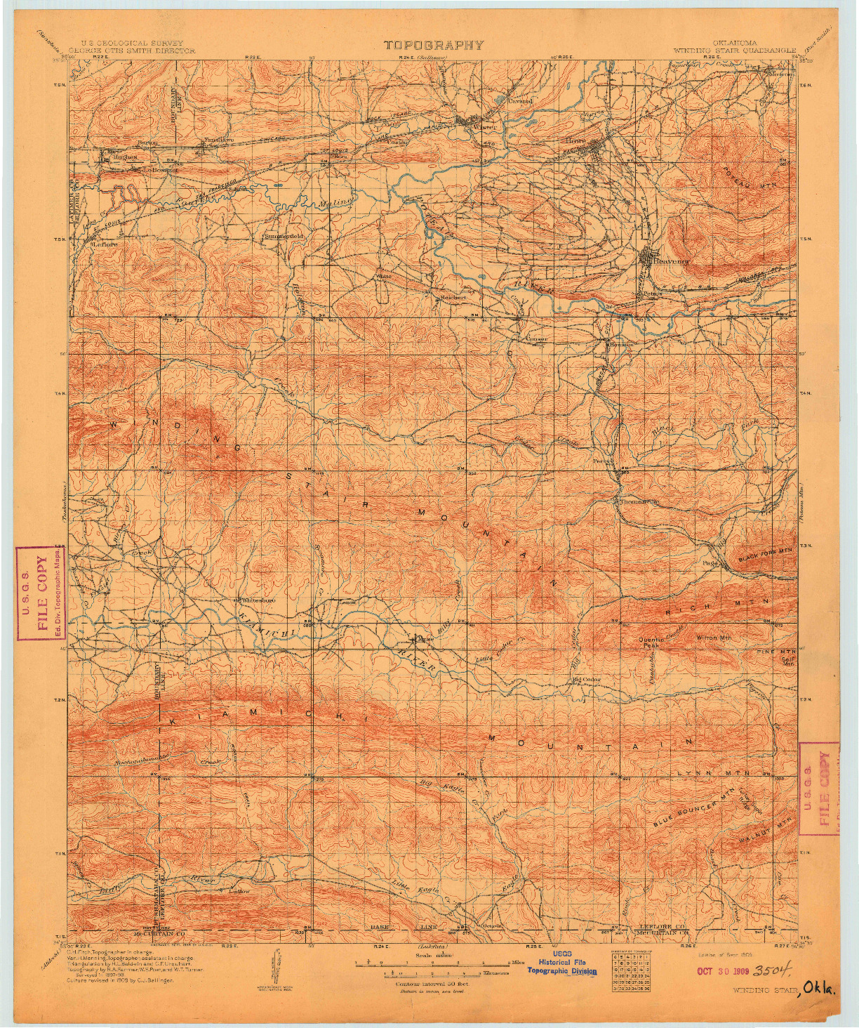 USGS 1:125000-SCALE QUADRANGLE FOR WINDING STAIR, OK 1909