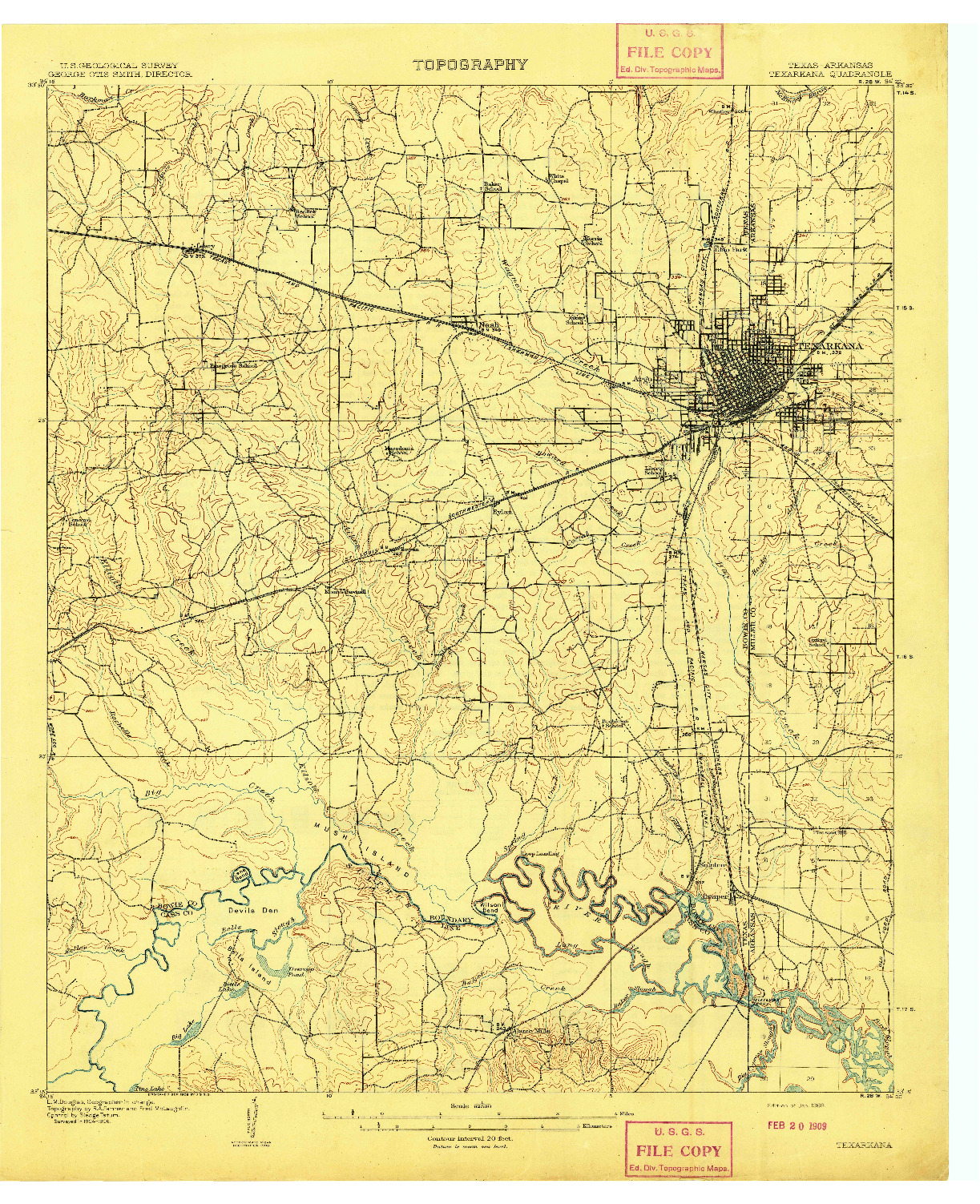 USGS 1:62500-SCALE QUADRANGLE FOR TEXARKANA, TX 1909