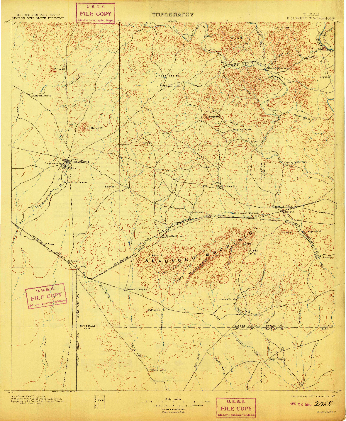 USGS 1:125000-SCALE QUADRANGLE FOR BRACKETT, TX 1897