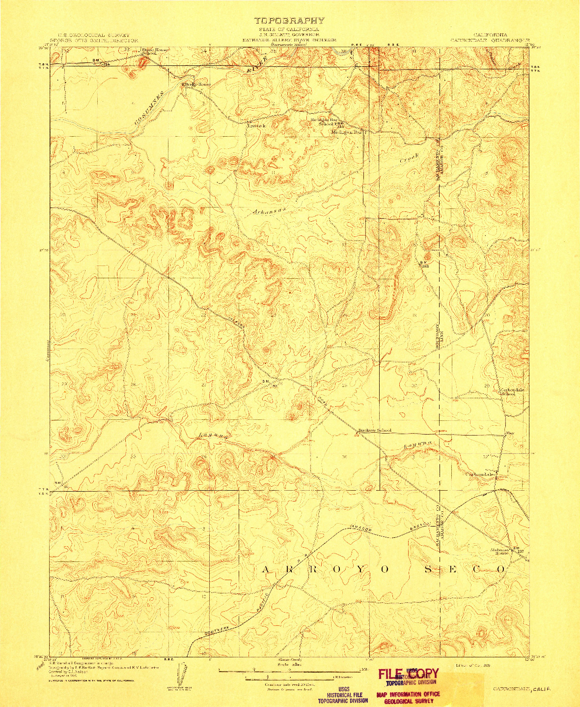 USGS 1:31680-SCALE QUADRANGLE FOR CARBONDALE, CA 1909