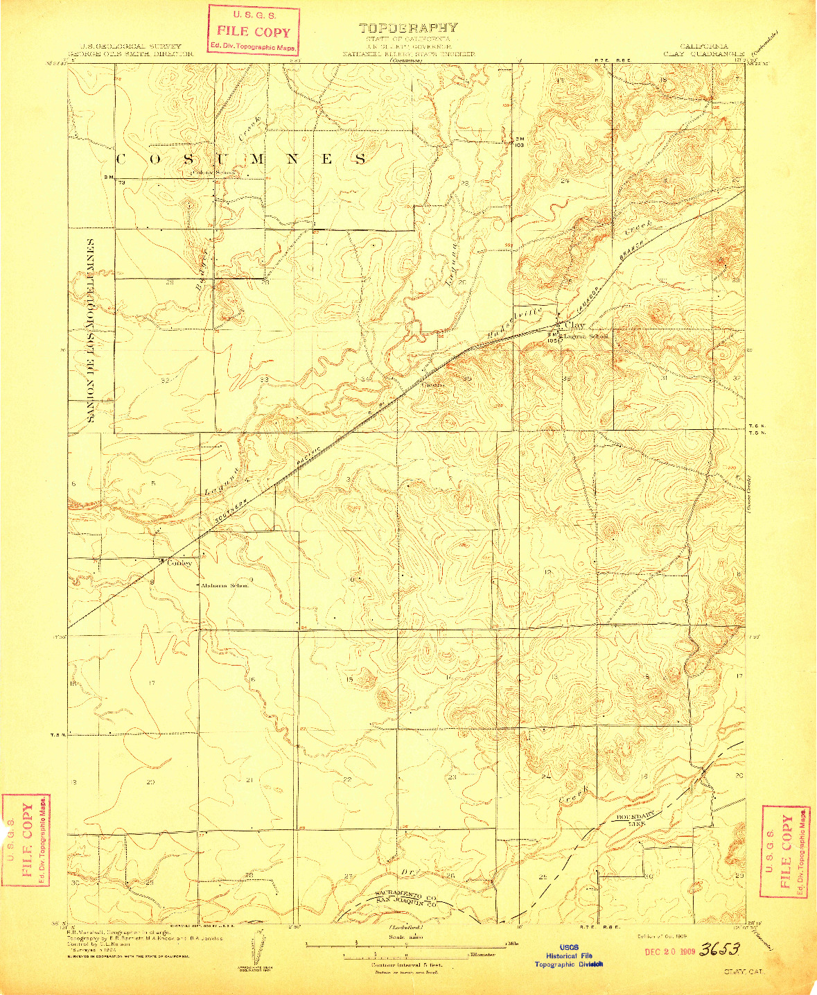 USGS 1:31680-SCALE QUADRANGLE FOR CLAY, CA 1909