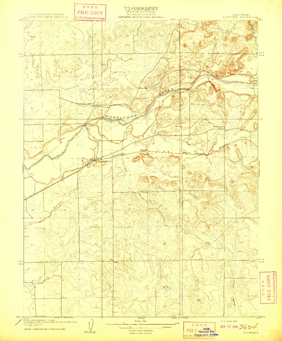 USGS 1:31680-SCALE QUADRANGLE FOR CLEMENTS, CA 1909