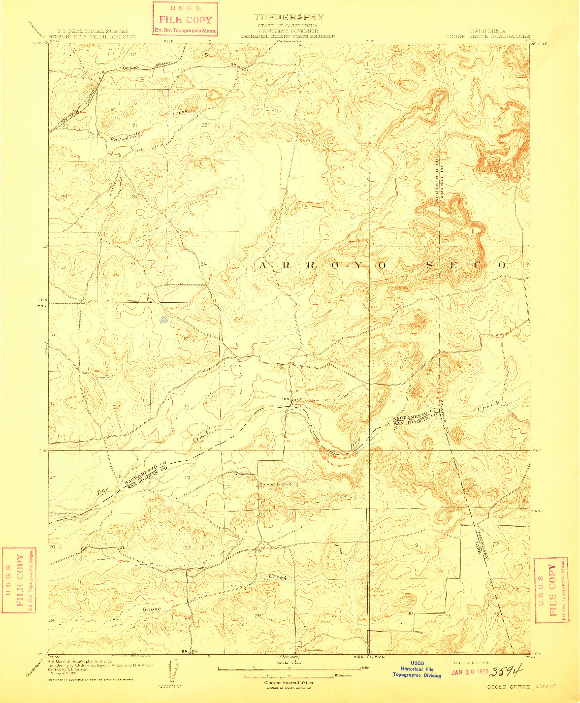 USGS 1:31680-SCALE QUADRANGLE FOR GOOSE CREEK, CA 1909