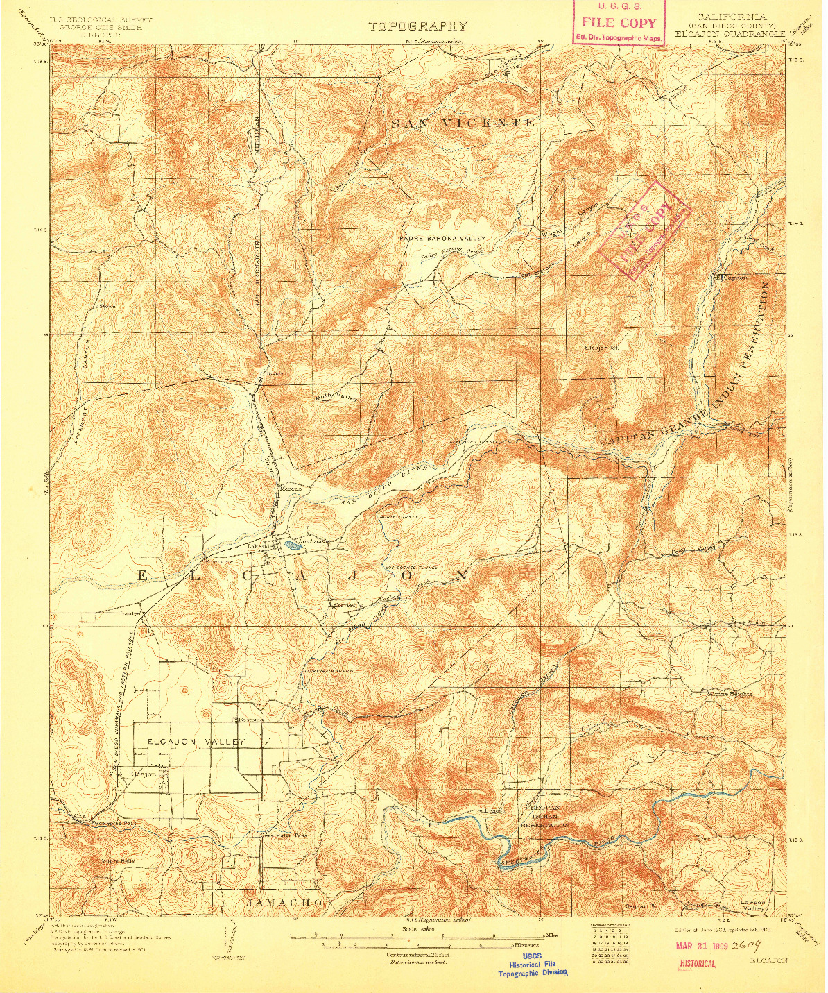 USGS 1:62500-SCALE QUADRANGLE FOR ELCAJON, CA 1903