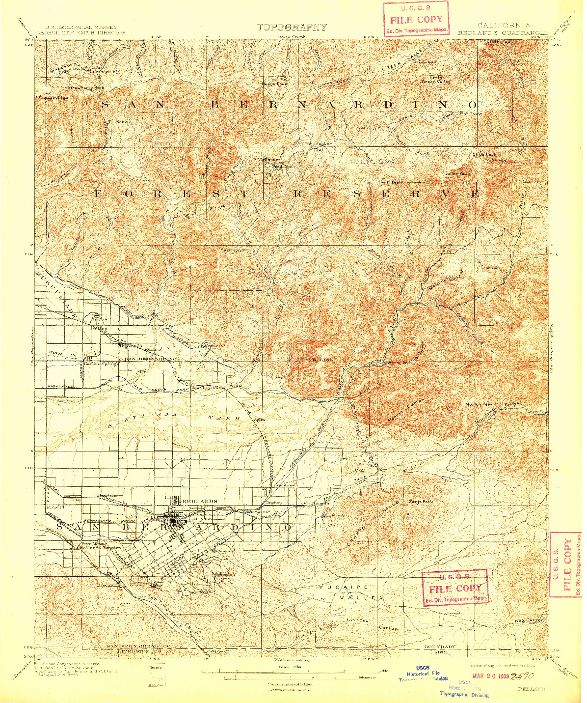 USGS 1:62500-SCALE QUADRANGLE FOR REDLANDS, CA 1901